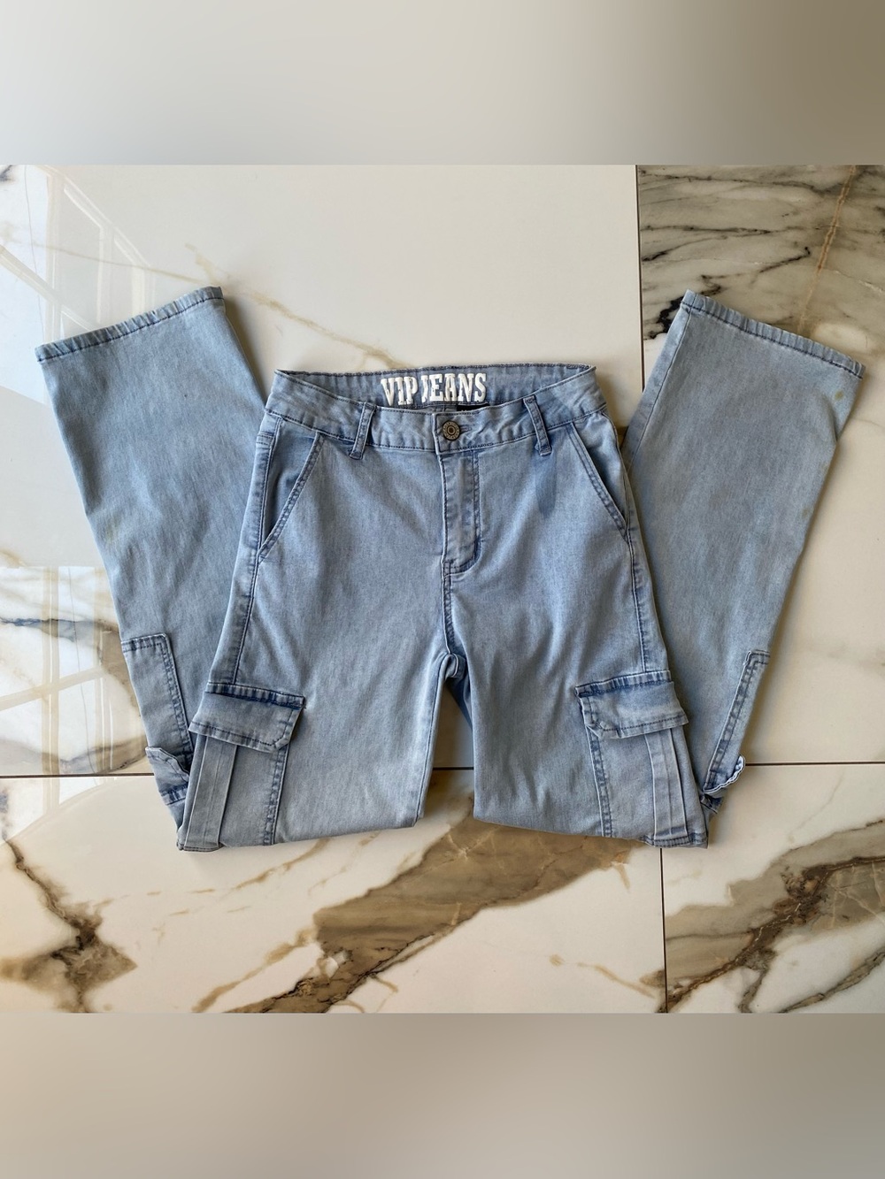 VIP Jeans Light Wash Cargo Pants (Size 5/27)
